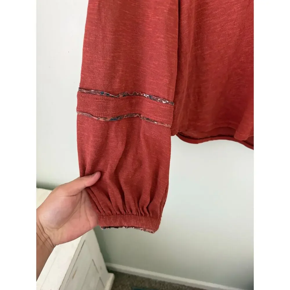 Free People | Burnt Orange Western Fall Chic Bohemian Sundance Kid Henley Top